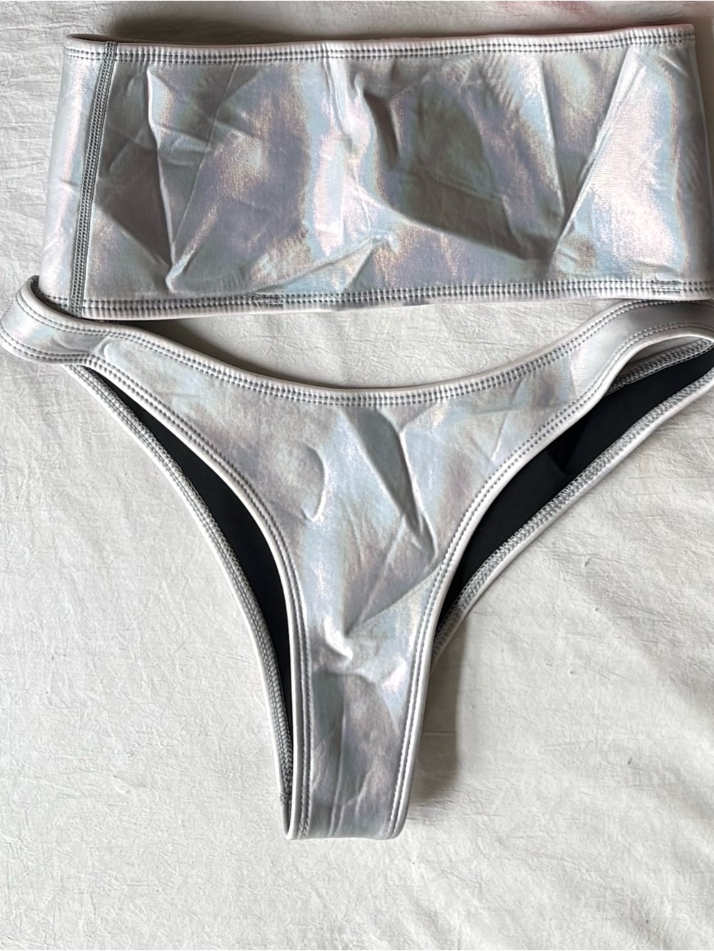 Iridescent Silver Bikini Set - Holographic Two-Piece hoaka swimwear size small